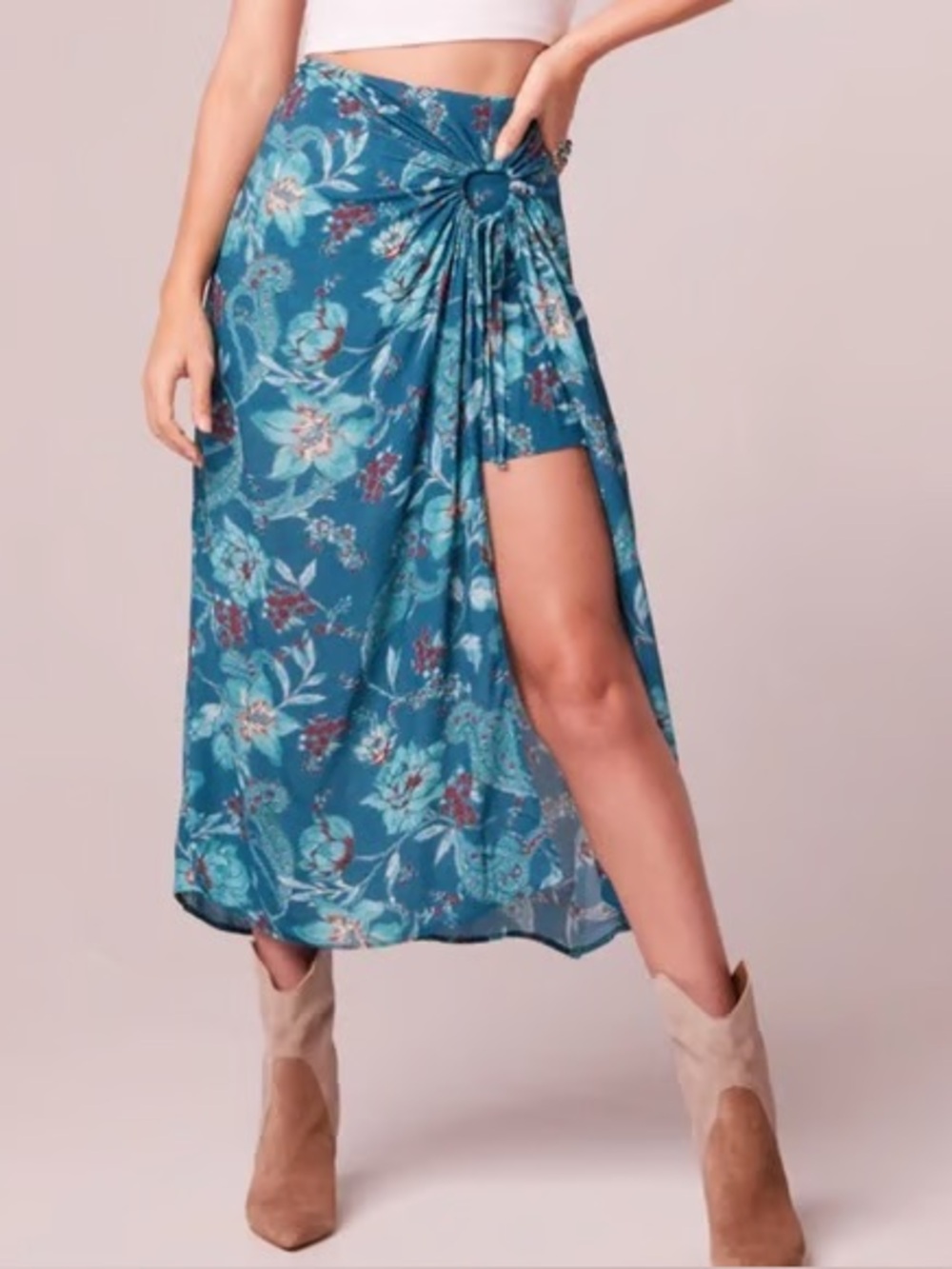 Band Of The Free Celene Teal Floral Layered Midi Skirt NWT $89